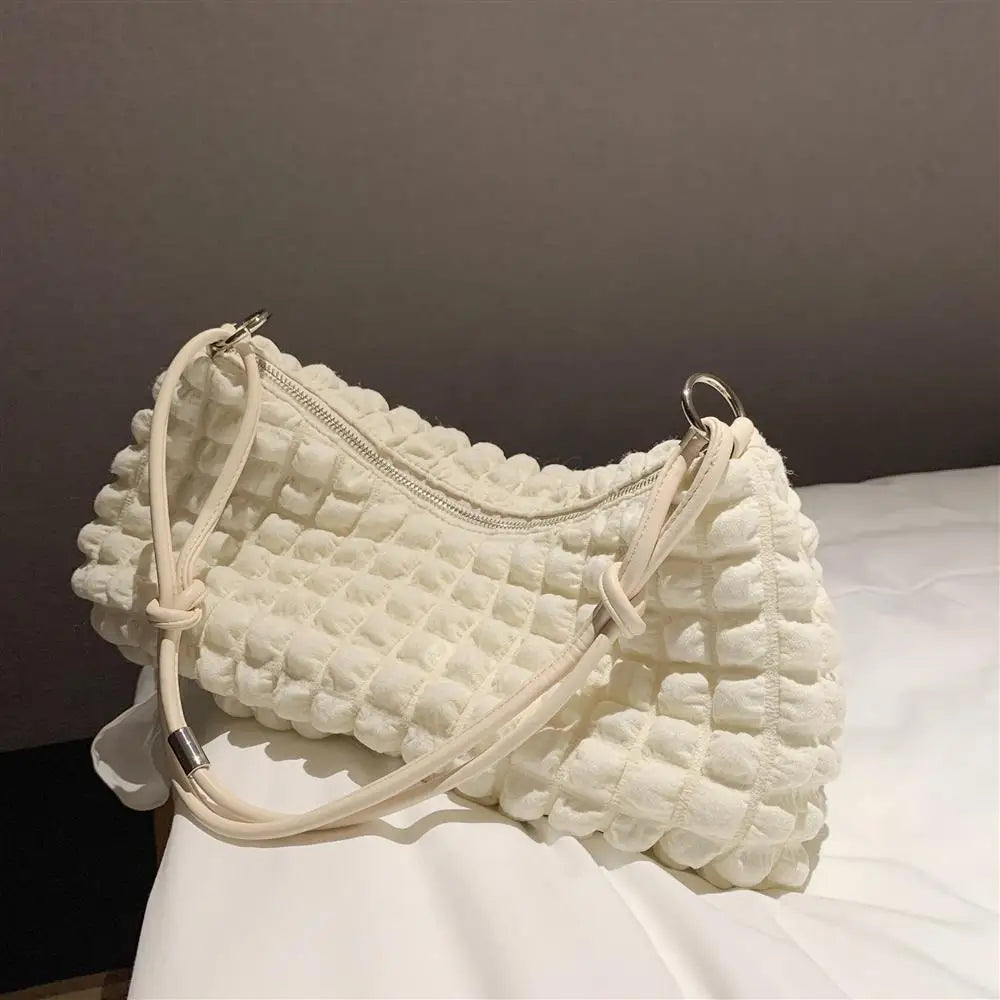Plaid Shoulder Bag Women Soft Casual Cotton Underarm Handbag