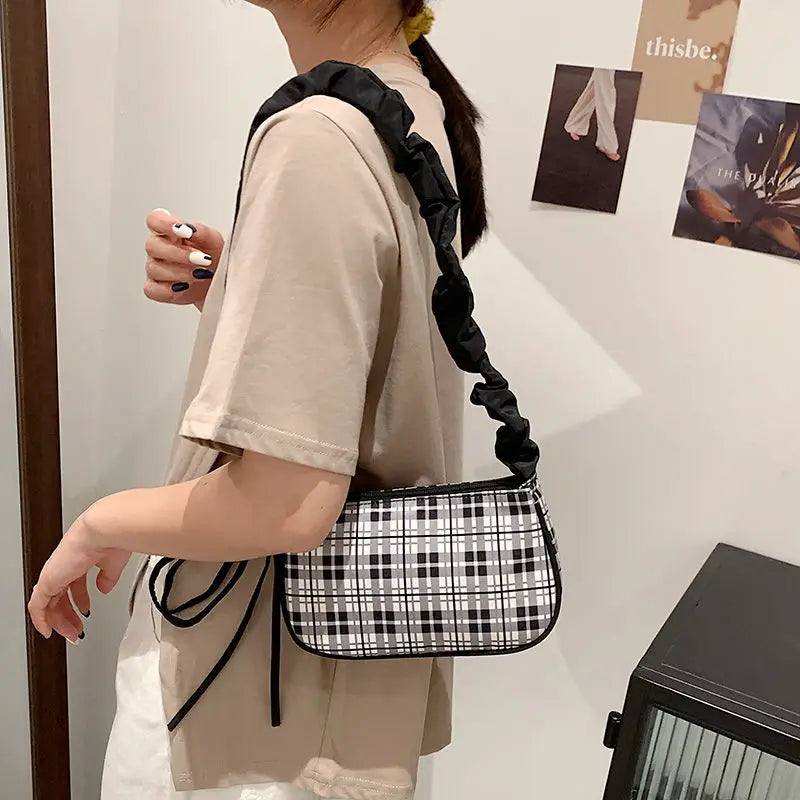 Shoulder Bags Women Plaid Underarm Female Vintage Handbags All-match