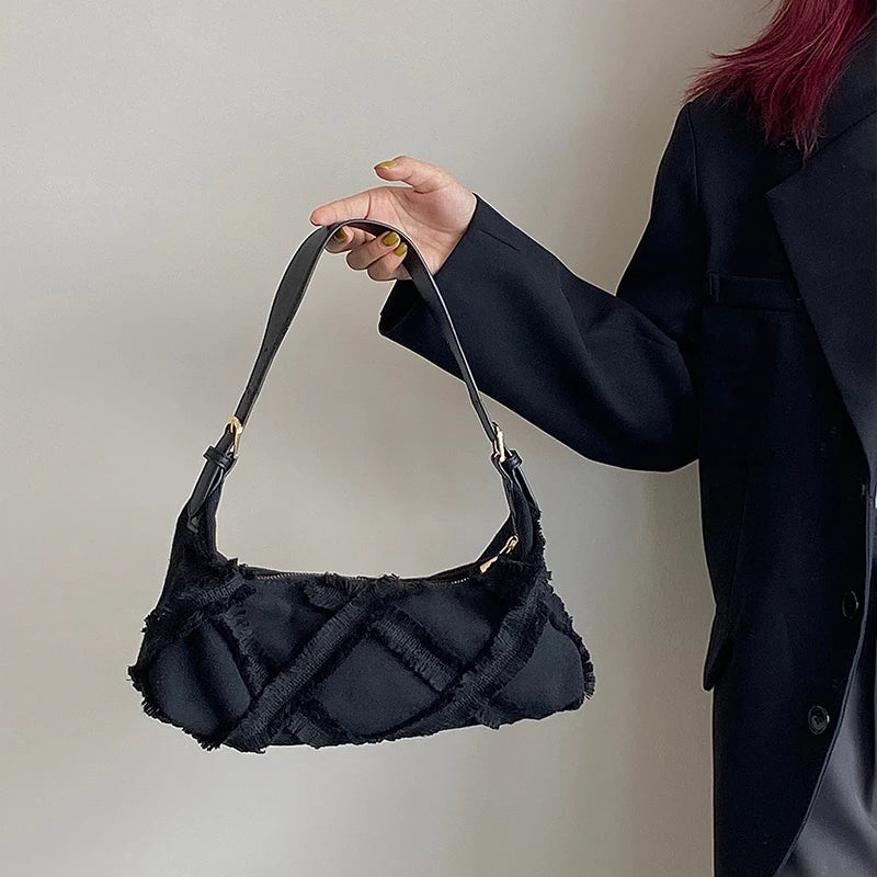 Shoulder Bag Women Canvas Tassel Straps Handbag