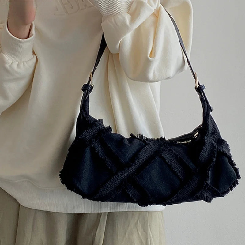 Shoulder Bag Women Canvas Tassel Straps Handbag