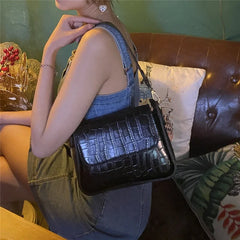 Women Purple Shoulder Bag Crocodile Pattern Handbag Streetwear PU Leather