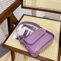 Women Purple Shoulder Bag Crocodile Pattern Handbag Streetwear PU Leather