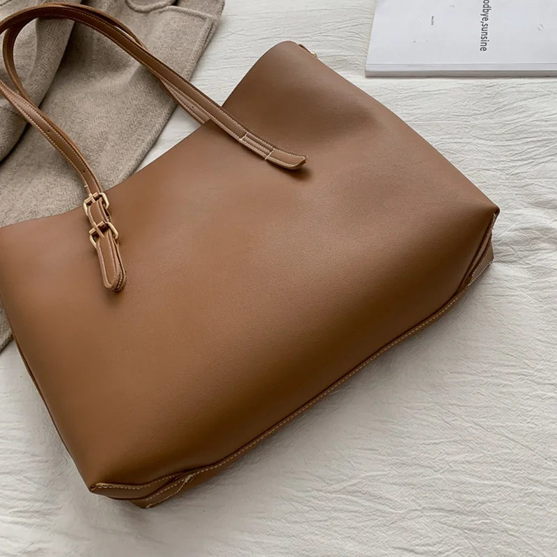 Shoulder Bags Women Retro Zipper Handbags Daily PU Leather Large Capacity Tote