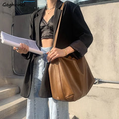 Shoulder Bags Women Retro PU Leather Soft Large Capacity Casual Totes Zipper