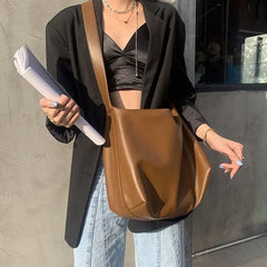 Shoulder Bags Women Retro PU Leather Soft Large Capacity Casual Totes Zipper