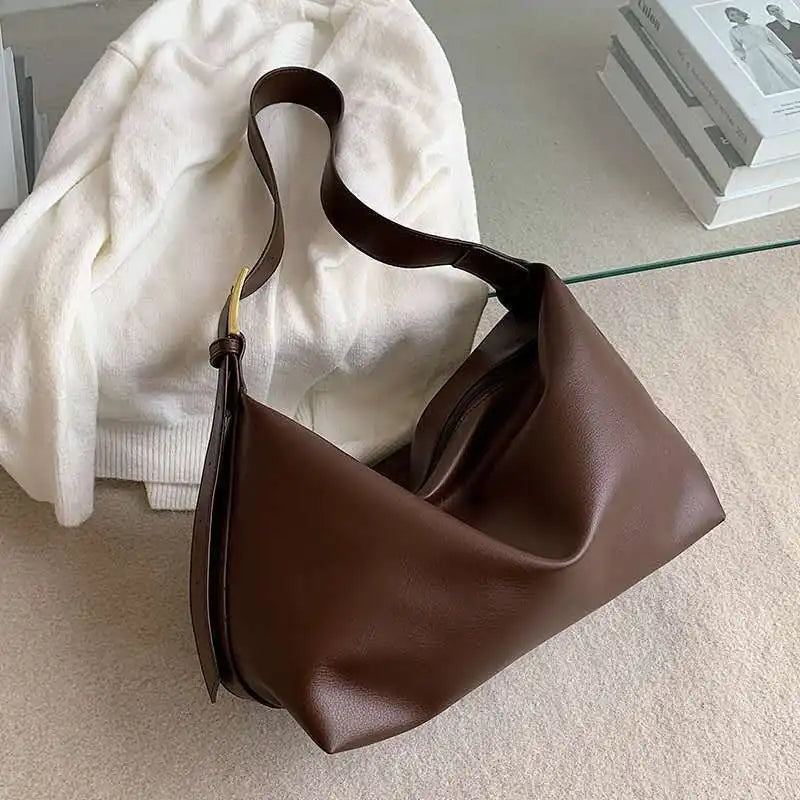 Shoulder Bags Women Retro PU Leather Soft Large Capacity Casual Totes Zipper