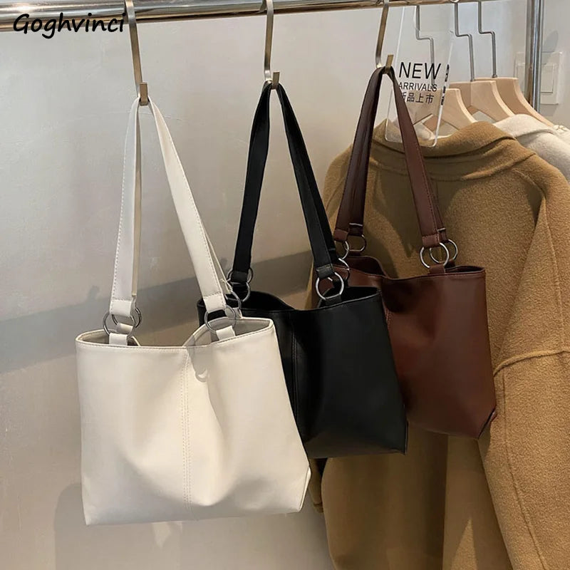 Shoulder Bags Women Solid Texture PU Leather Large Capacity Handbags