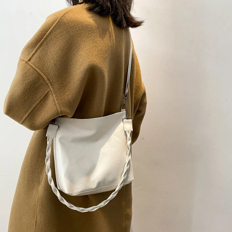 Solid Double Strap PU Leather Shoulder Bag Women
