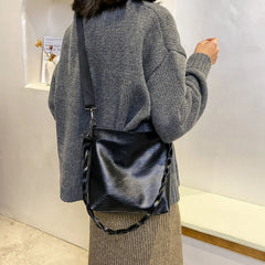 Solid Double Strap PU Leather Shoulder Bag Women