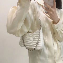 Shoulder Bags Women Pleated Chain High Street Handbags Retro Party Ulzzang