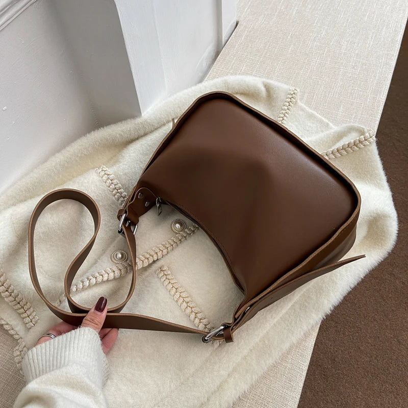 Shoulder Bags Women Retro Zipper Texture Tote PU Leather Cross-body