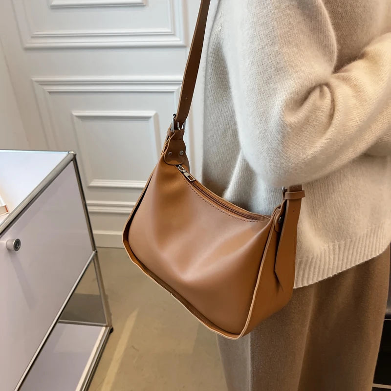 Shoulder Bags Women Retro Zipper Texture Tote PU Leather Cross-body