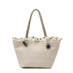 Straw Shoulder Bags Women Totes Large Capacity Lace Travel Beach Handbags