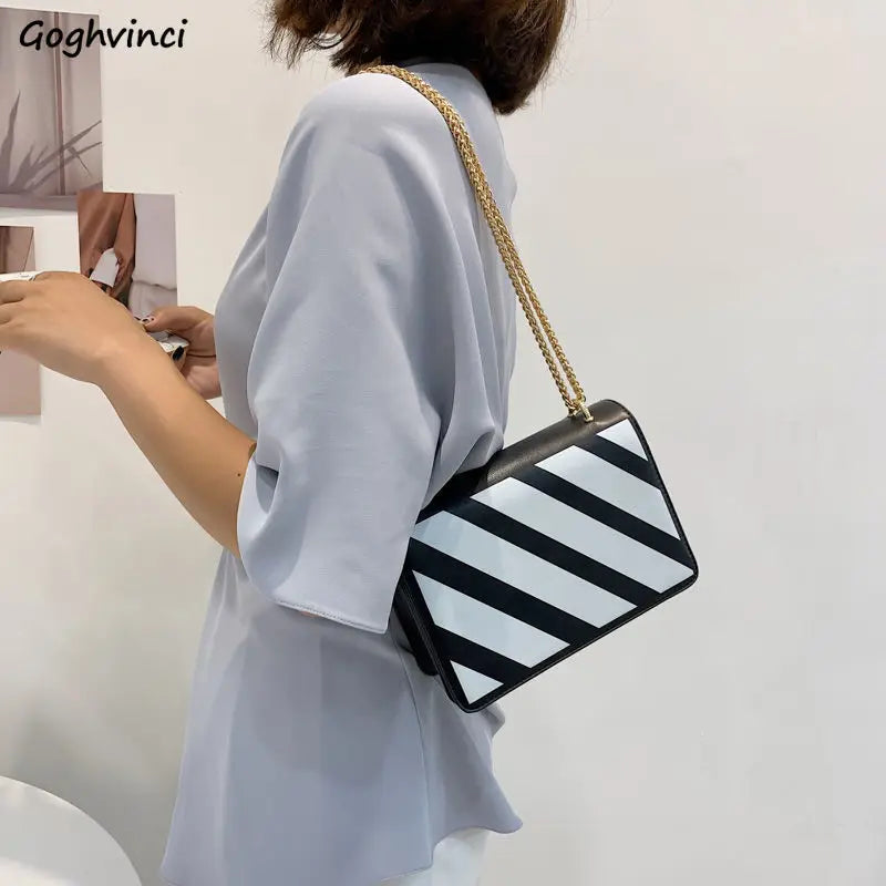 Shoulder Bags Women Striped PU Leather Crossbody All-match Underarm Ladies Porta