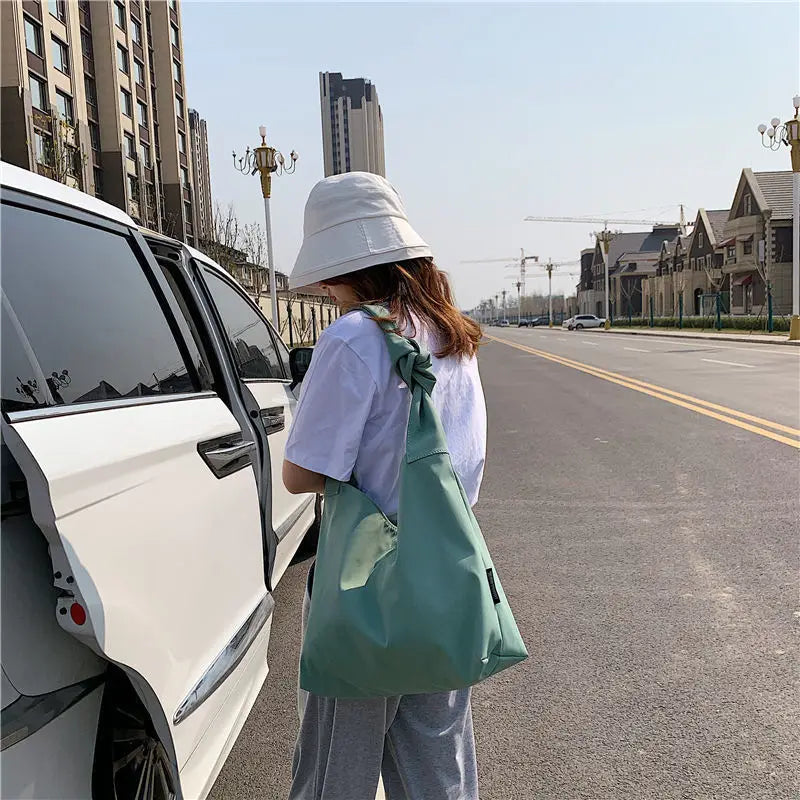 Waterproof Shoulder Bag Women Tie Oxford Pouch Large Capacity Handbag