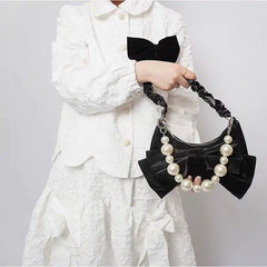 Shoulder Bag Women Sweet Bowknot Chains Crossbody Zipper PU Leather Handbag