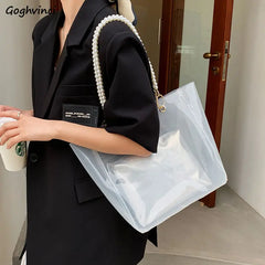 Women Transparent Shoulder Bag Casual Totes Summer Pearls Straps Portable