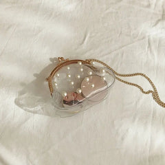 Women Transparent PVC Jelly Bag Chain Pearls Cross-body
