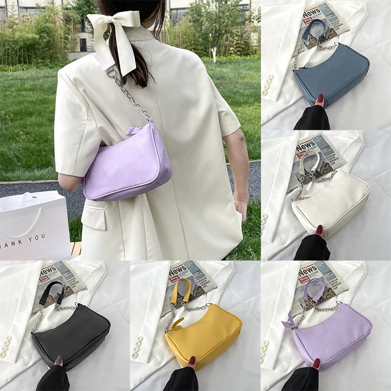 Shoulder Bags Women Underarm Chain Bag PU Candy Colors Zipper Summer Students
