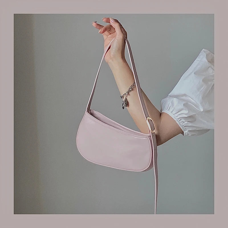 Underarm Shoulder Bag Women PU Leather Stylish Soft Zipper Little OL Sweet