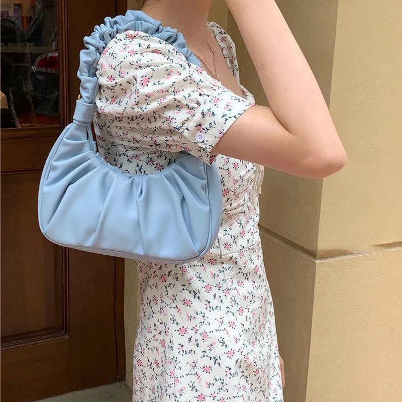 Shoulder Bags Women Underarm Texture Office Ladies Hasp Pleated Cloud Bag Handba