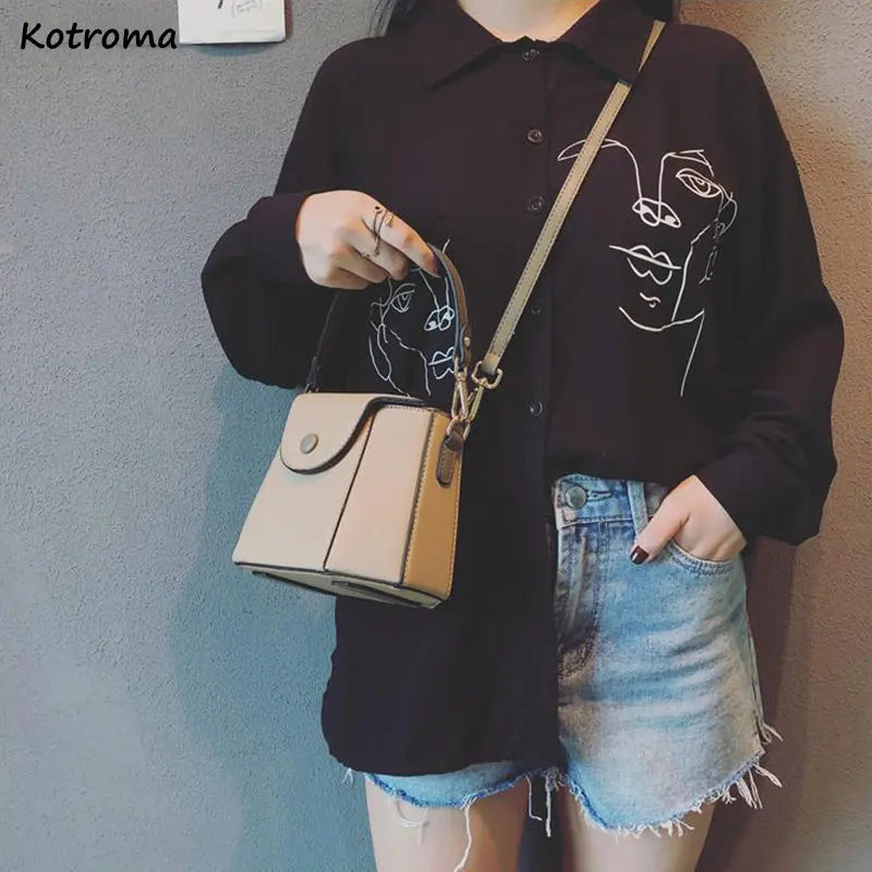 Shoulder Bags Women Vintage Cross-body Bucket Bag PU Leather