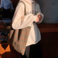 Shoulder Bags Women Vintage Knitted Winter Plaid Ins All-match Casual Tote Bag S