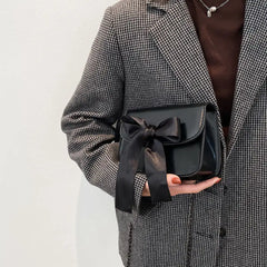 Vintage PU Leather Shoulder Bag with Bow Chain Flaps