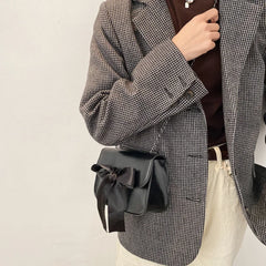 Vintage PU Leather Shoulder Bag with Bow Chain Flaps