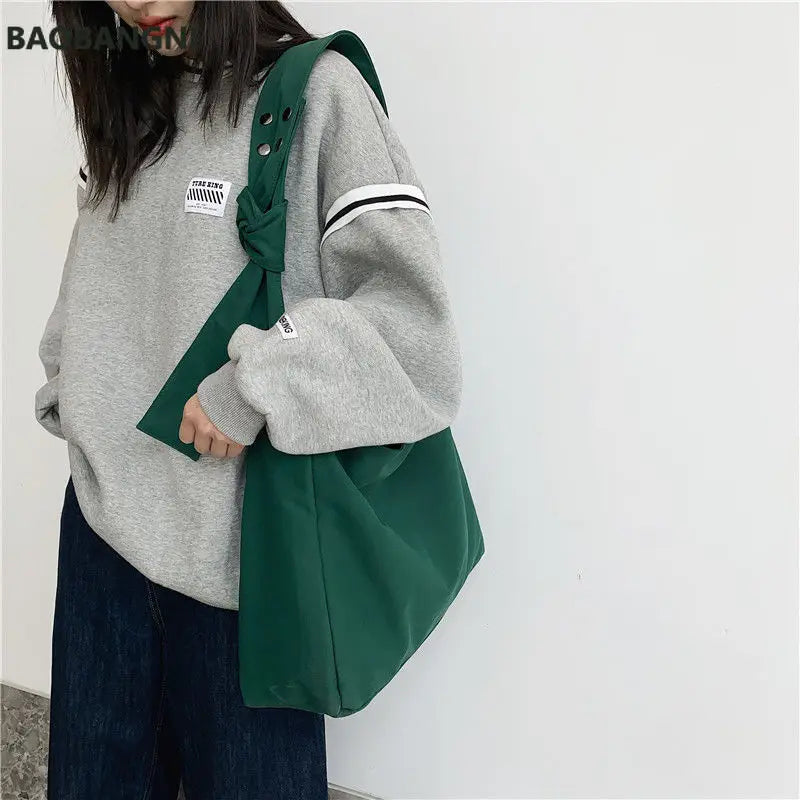 Canvas Shoulder Bag Wide Strap Cross-body Tote
