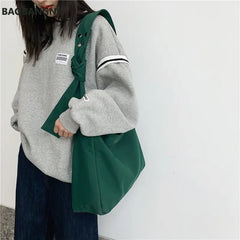 Canvas Shoulder Bag Wide Strap Cross-body Tote