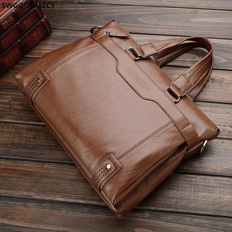 Men's Leather Briefcase Crossbody Bag