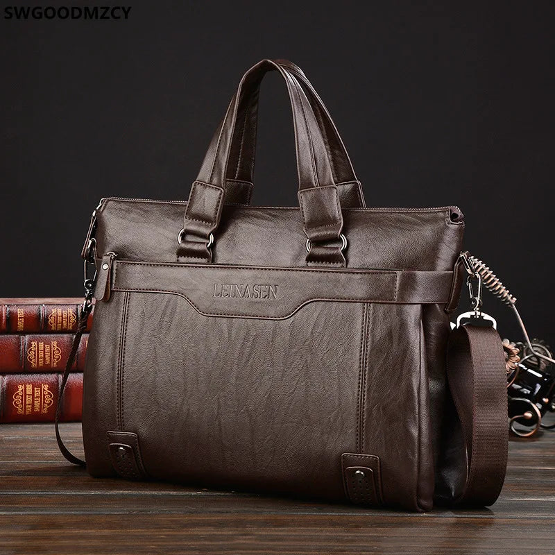 Men's Leather Briefcase Crossbody Bag