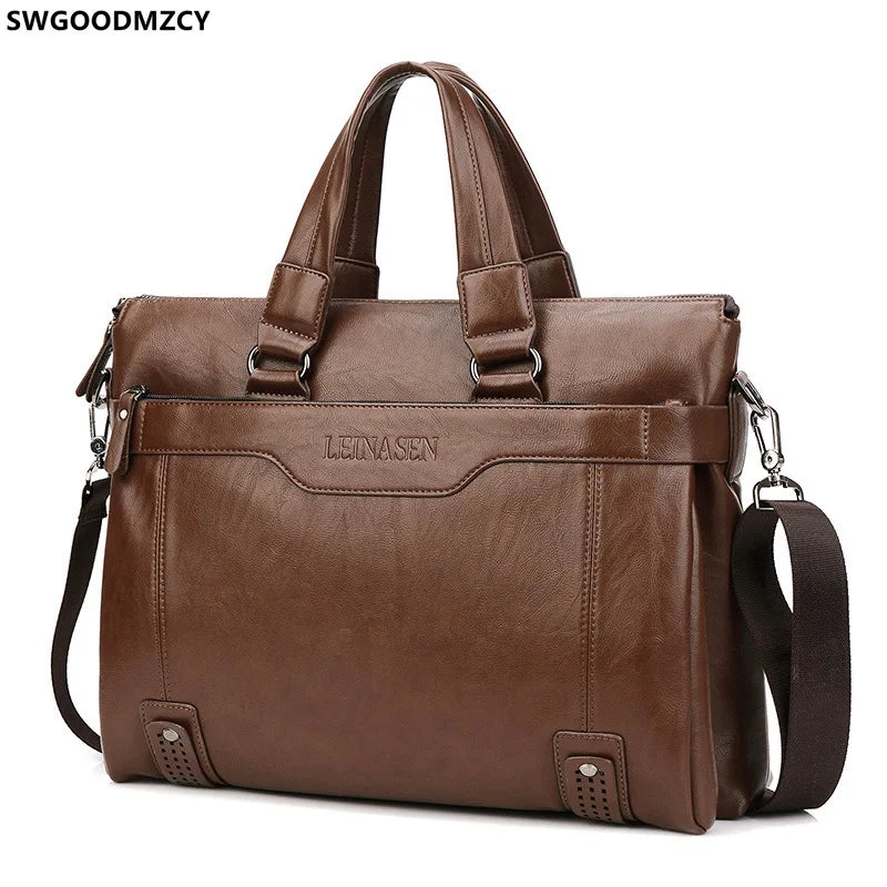 Men's Leather Briefcase Crossbody Bag