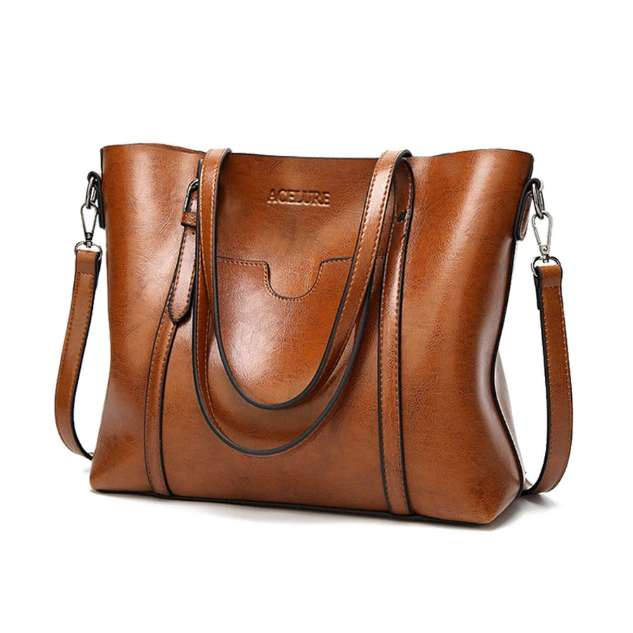 Women's Oil Wax Leather Shoulder Bag Tote Crossbody Handbag