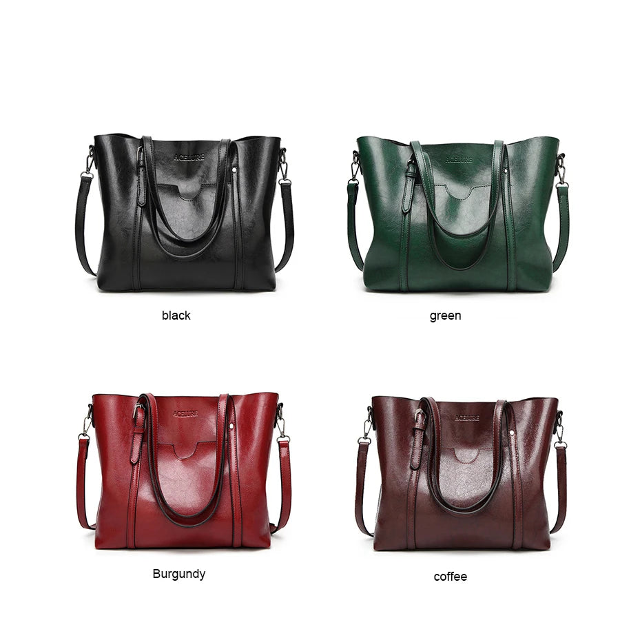 Women's Oil Wax Leather Shoulder Bag Tote Crossbody Handbag
