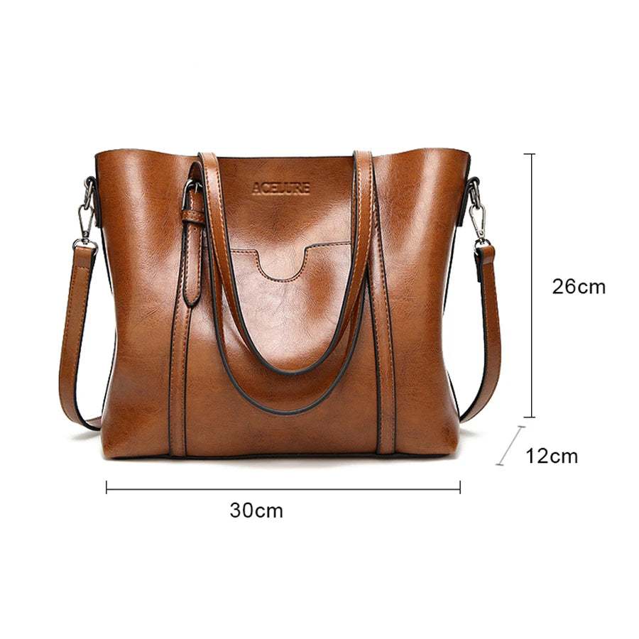 Women's Oil Wax Leather Shoulder Bag Tote Crossbody Handbag