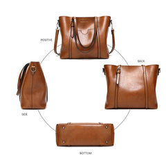 Women's Oil Wax Leather Shoulder Bag Tote Crossbody Handbag