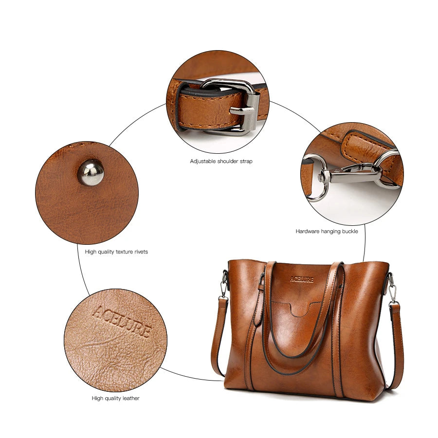 Women's Oil Wax Leather Shoulder Bag Tote Crossbody Handbag