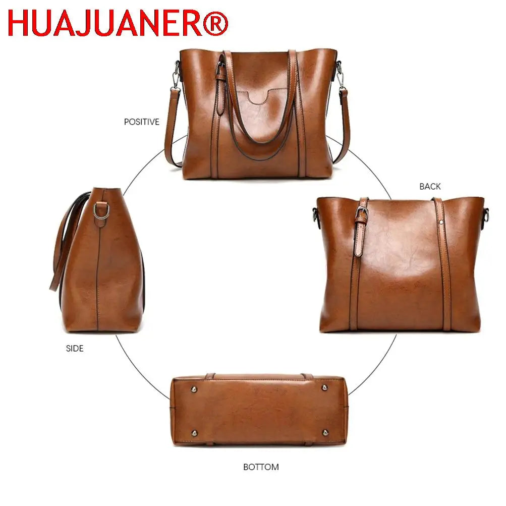Oil Wax Leather Shoulder Bag Tote Crossbody