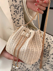 Straw Weaving Chain Women's Handbag Summer Casual Bucket Crossbody Bag