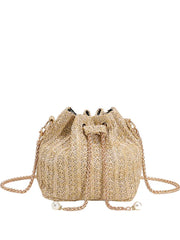 Straw Weaving Chain Women's Handbag Summer Casual Bucket Crossbody Bag