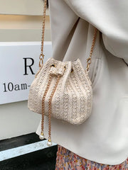 Straw Weaving Chain Women's Handbag Summer Casual Bucket Crossbody Bag