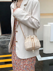 Straw Weaving Chain Women's Handbag Summer Casual Bucket Crossbody Bag