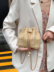 Straw Weaving Chain Women's Handbag Summer Casual Bucket Crossbody Bag