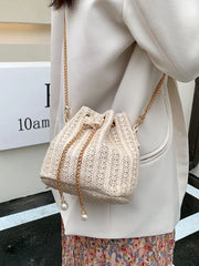 Straw Weaving Chain Women's Handbag Summer Casual Bucket Crossbody Bag