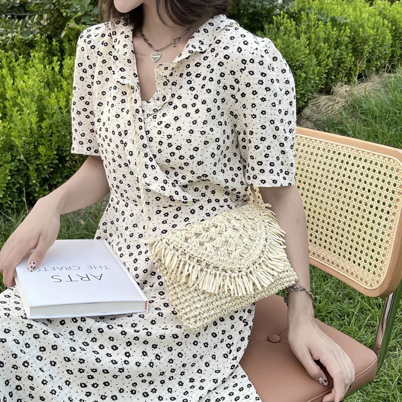 Knitting Shoulder Bag for Women Casual Straw Crossbody Summer Travel Woven Bag