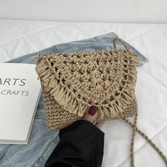 Knitting Shoulder Bag for Women Casual Straw Crossbody Summer Travel Woven Bag