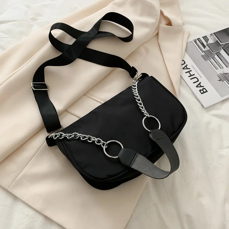 Vintage Nylon Shoulder Bag Top-handle Bag Girls Street Underarm Bag