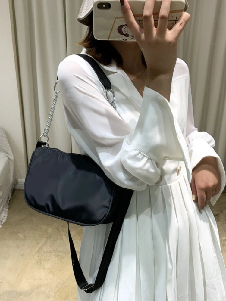 Vintage Nylon Shoulder Bag Top-handle Bag Girls Street Underarm Bag